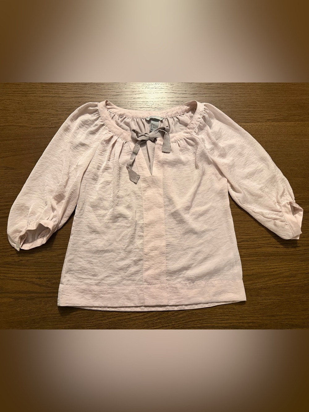 H&M Light Pink Peasant Blouse with Tie Neck
